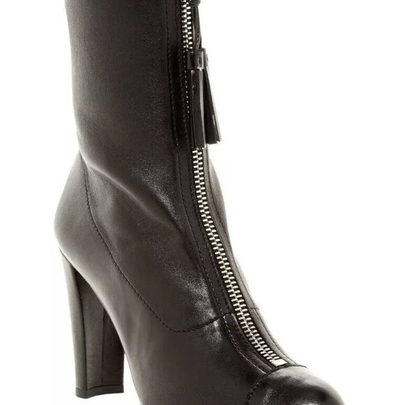 NIB $595 STUART WEITZMAN Front Zip Black Stretch Leather Bootie Heel Boot 7.5 M - Picture 3 of 8